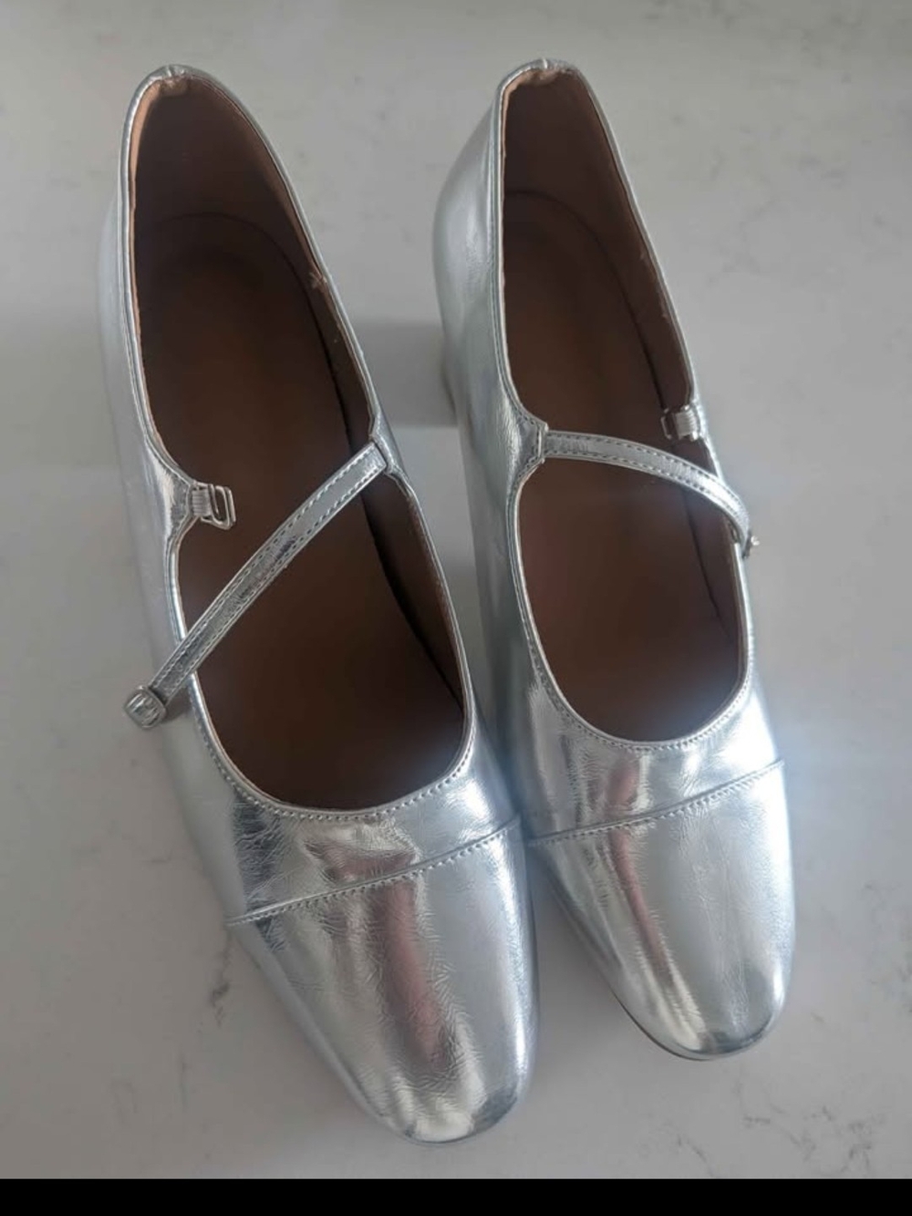 Metallic Silver Mary Jane Flats for Women